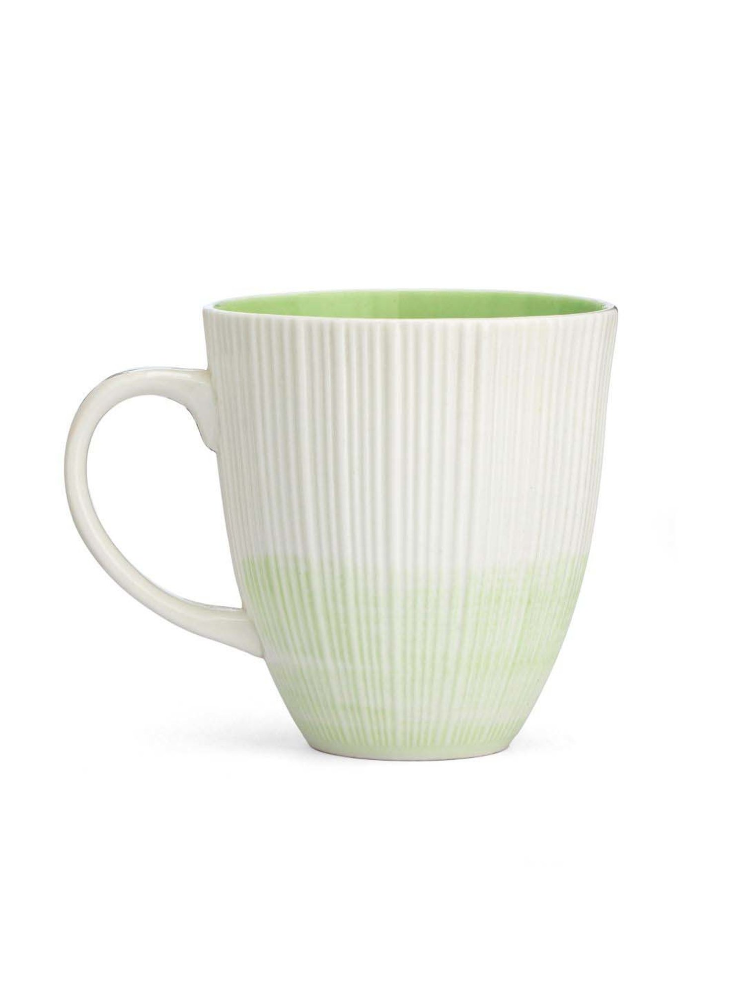 Clay Craft Vertis White & Green Ceramic Mug (0.35 L) - Set of 2