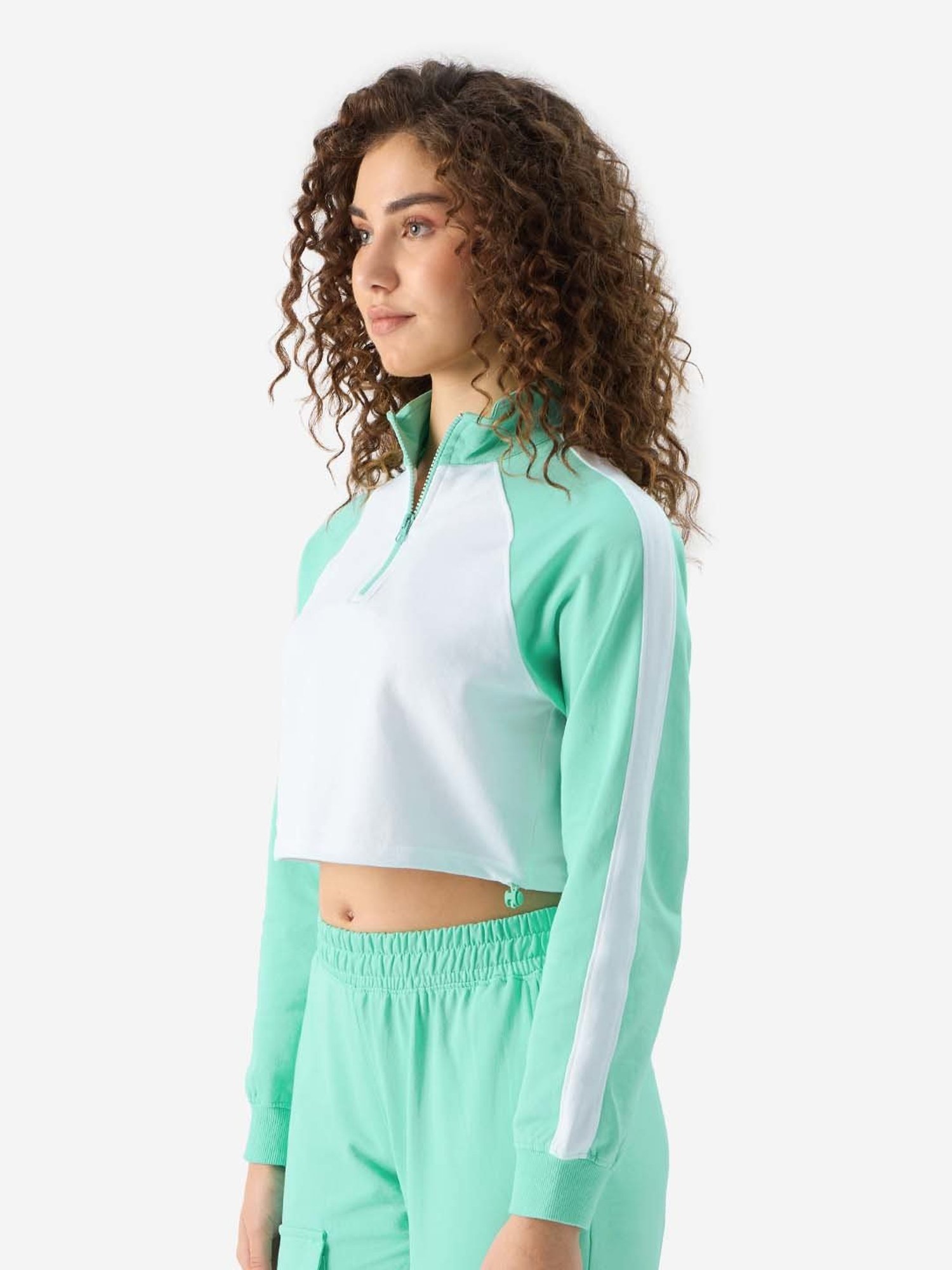 The Souled Store Green Color-Block Cropped T-Shirt