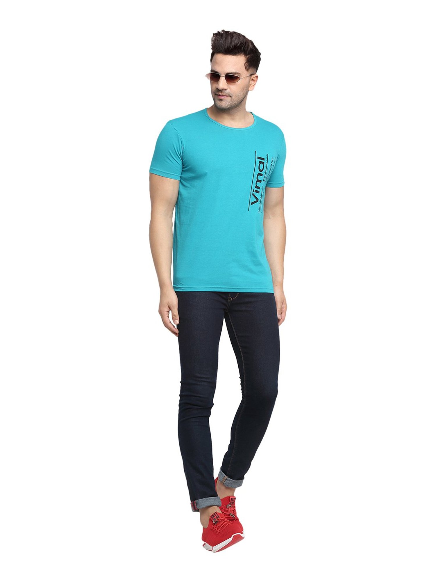 Vimal Jonney Turquoise & Dark Grey Printed T-Shirt - Pack of 2