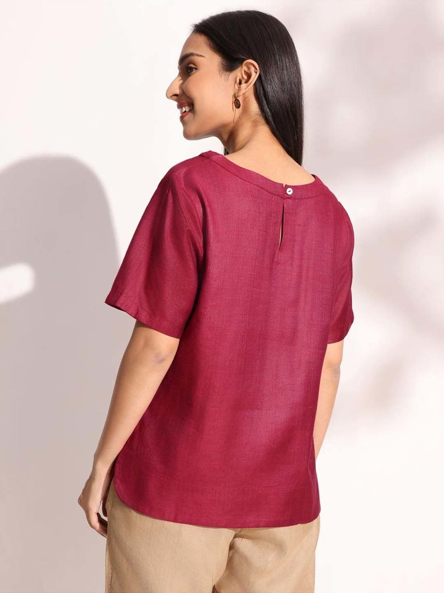 Fabindia Maroon Embroidered Top