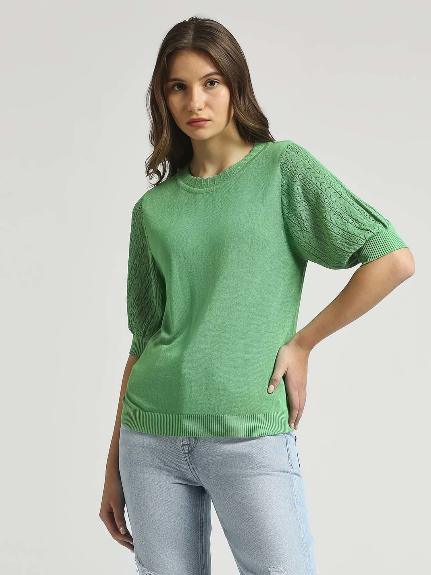 Pepe Jeans Green Self Pattern Top