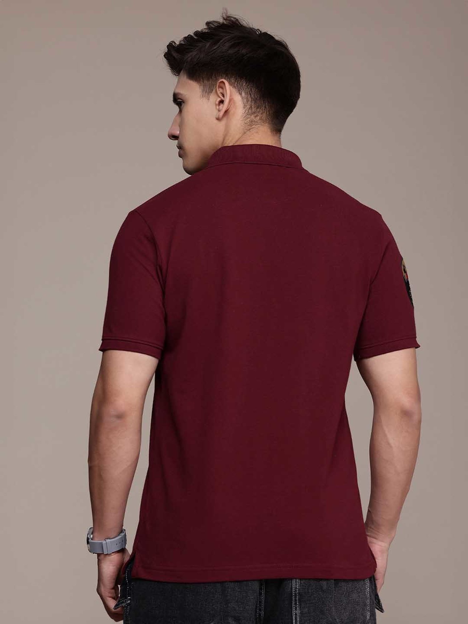 Burnt Umber Maroon Regular Fit Embroidered Polo T-Shirt