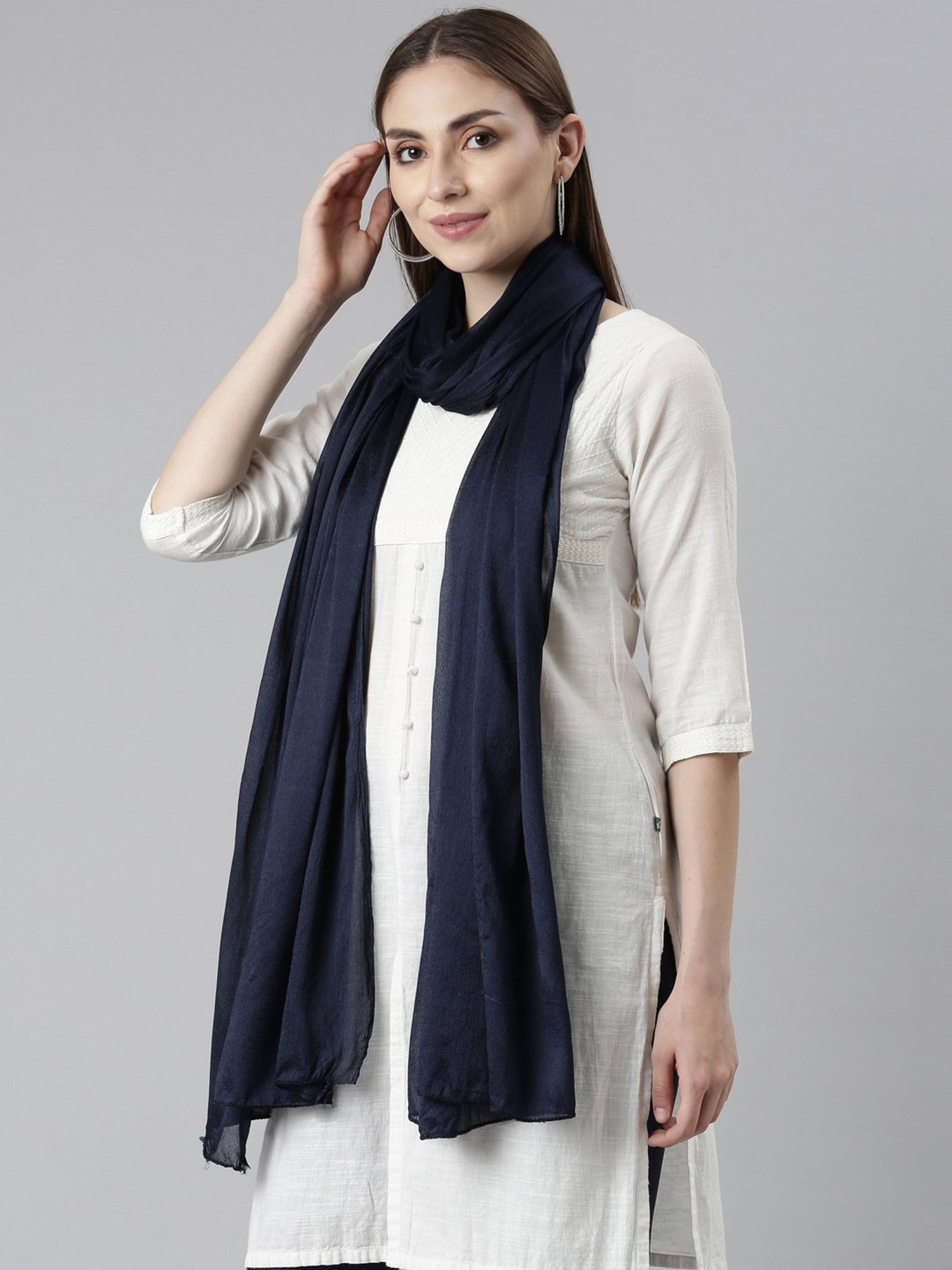 TWIN BIRDS Black & Navy Plain Dupatta - Pack Of 2