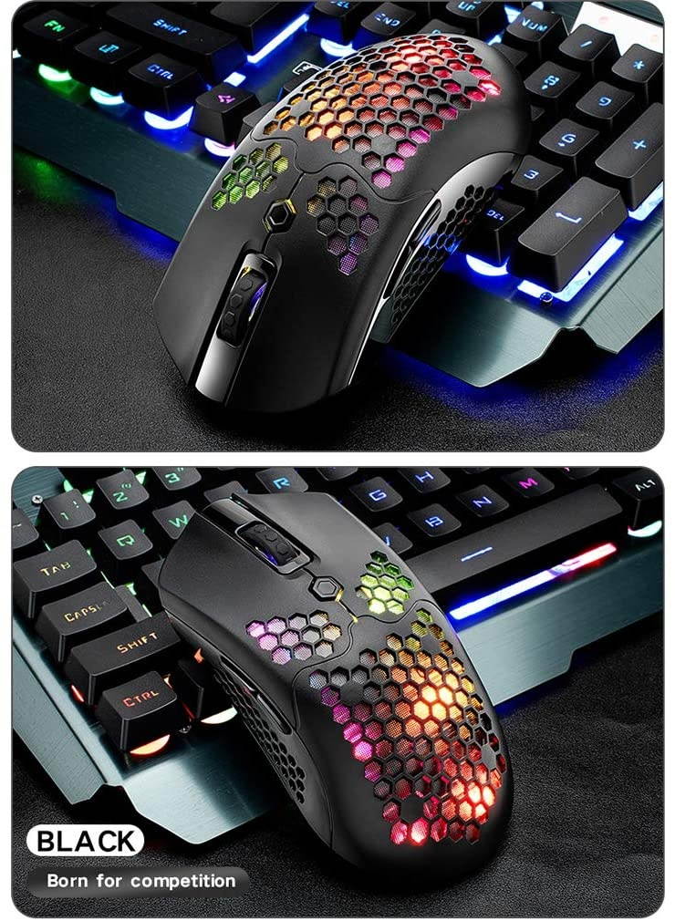 Ajiestour X2 12000DPI Dual Mode Gaming Mouse 7 Keys Hollow Out Design Wireless Mouse with RGB Light Effect for Laptop PC Computer