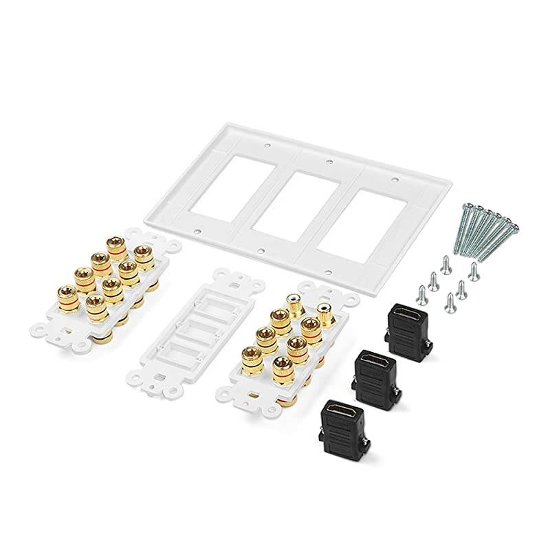 72 Surround Sound Distribution Home Theater Copper Banana Binding Post Coupler Type Wall Plated for 7 Speakers 2 RCA Jacks for Subwoofers 3 HDMI Ports