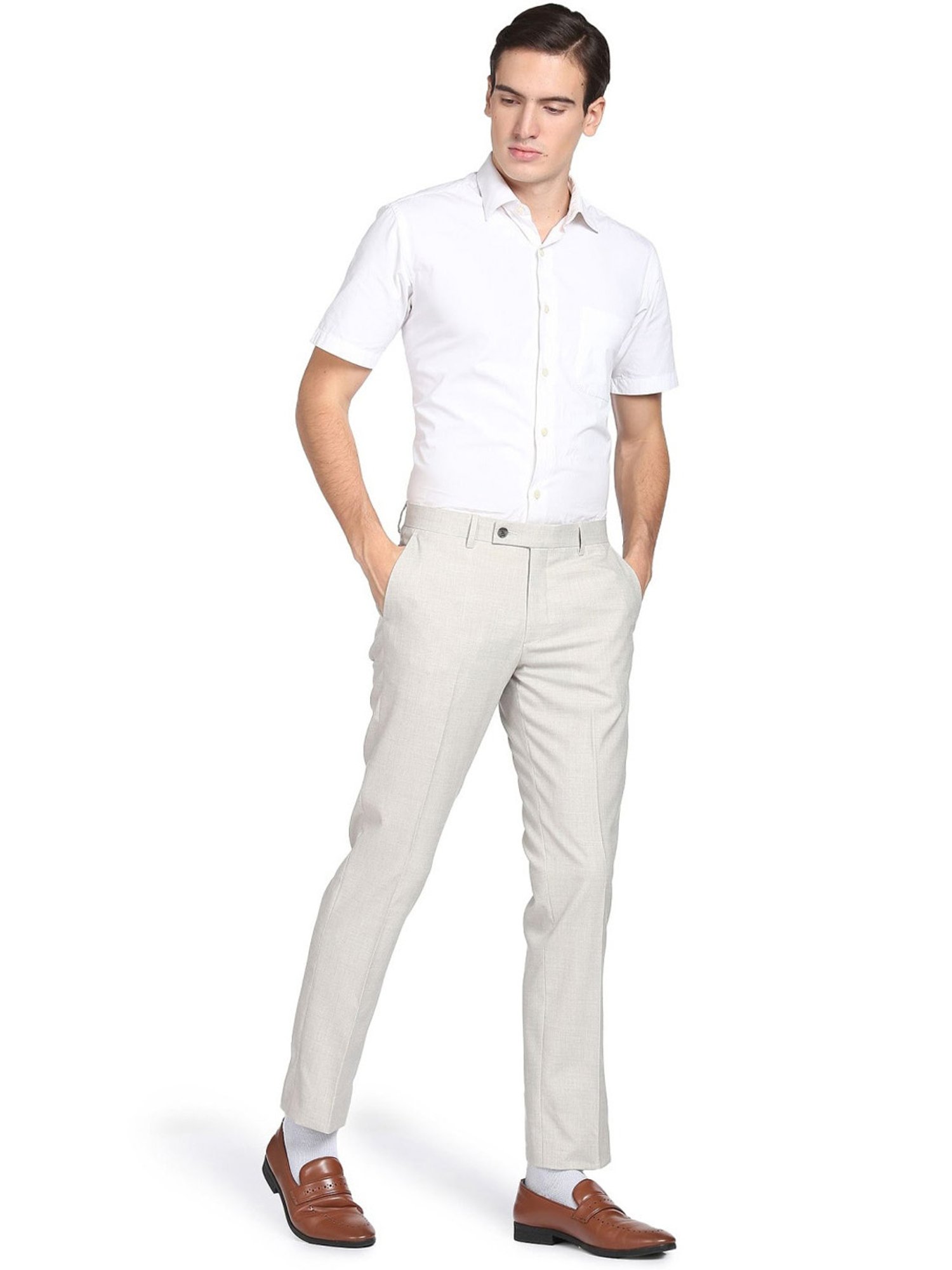 Arrow Grey Regular Fit Texture Trousers