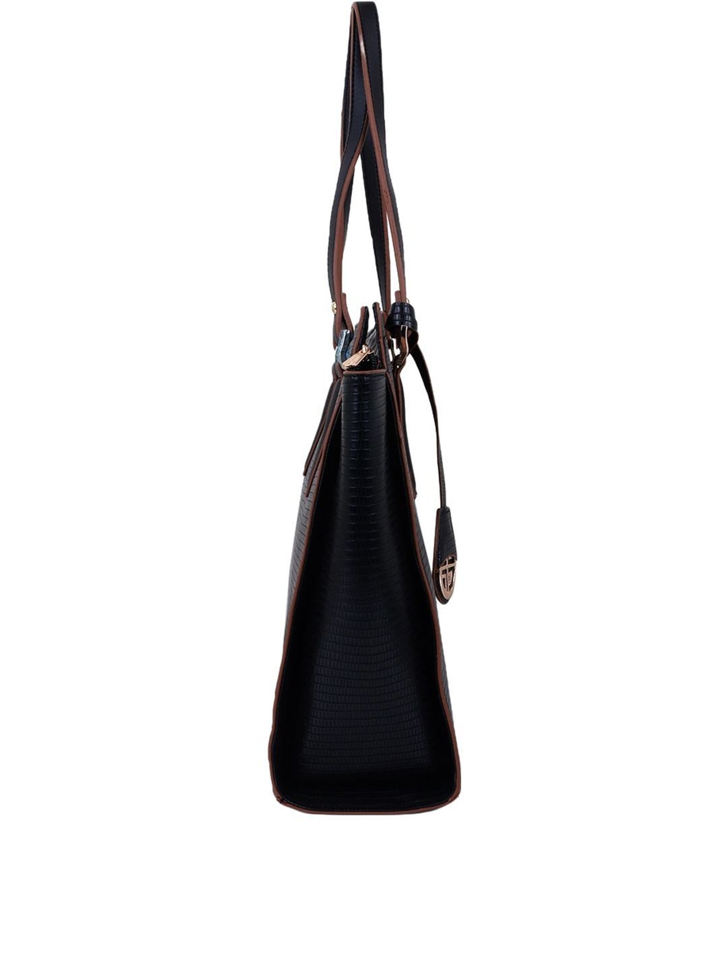 Carlton London Black Textured Large Shoulder Handbag