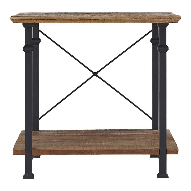 Homelegance Factory Collection Wood and Metal Rustic Modern Corner Side Stand End Table Table for Living Room, Black
