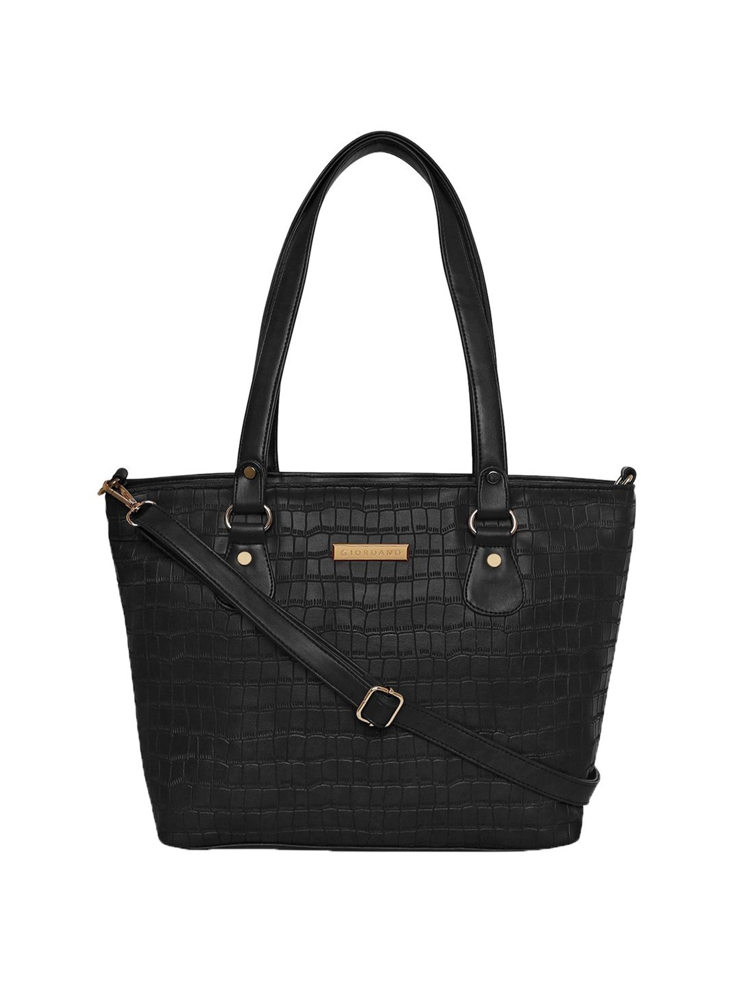 Giordano Black Textured Medium Shoulder Handbag