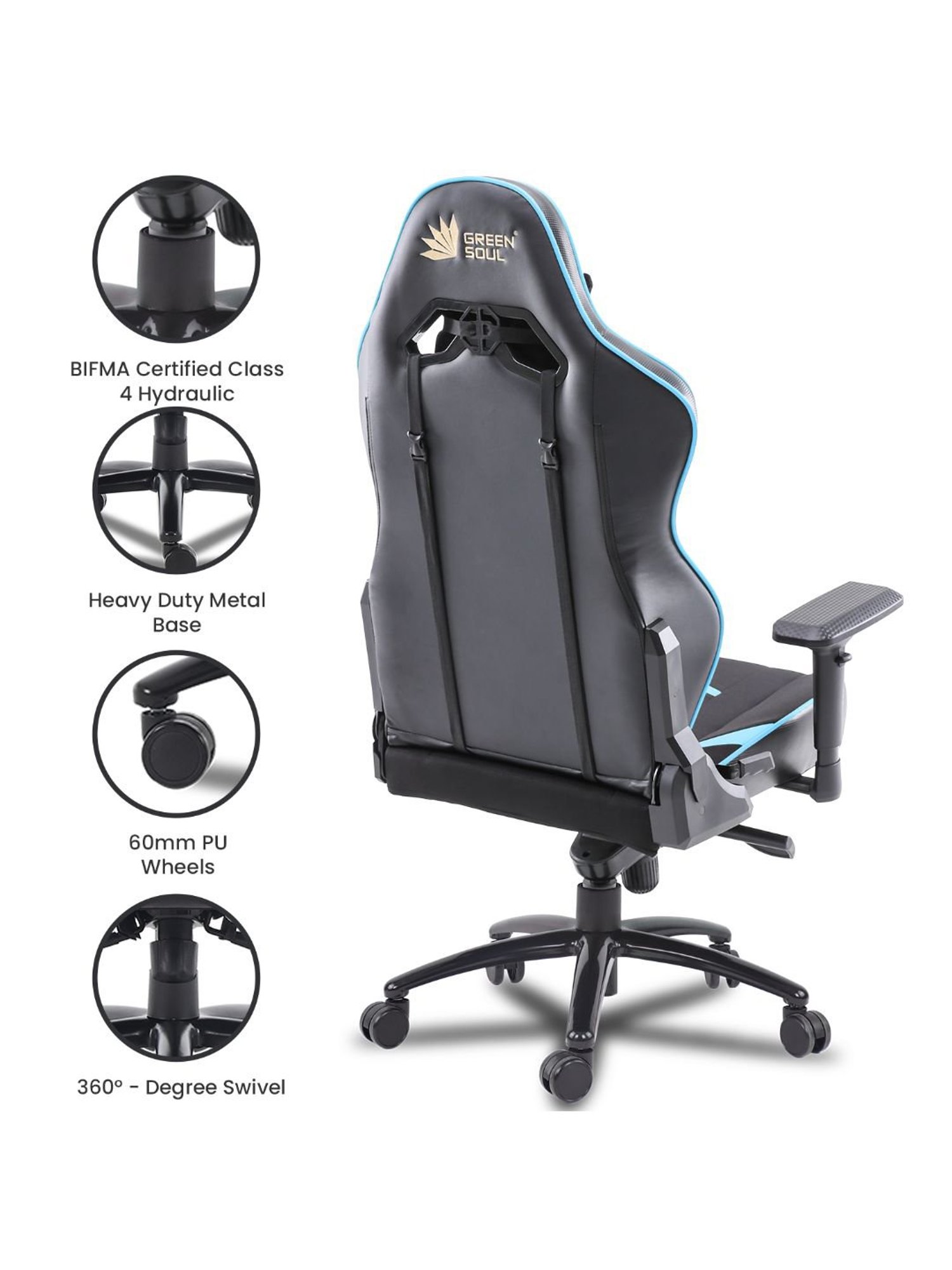 Green Soul Monster T Black & Blue PU Leather Premium Gaming Chair