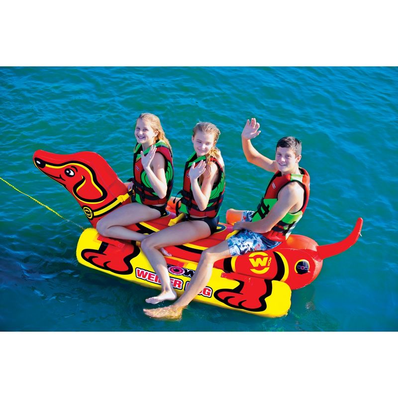 WOW Sports 19-1010 Heavy Duty Super Dog 3 Person Towable Tube w/ Handles, Yellow & Red