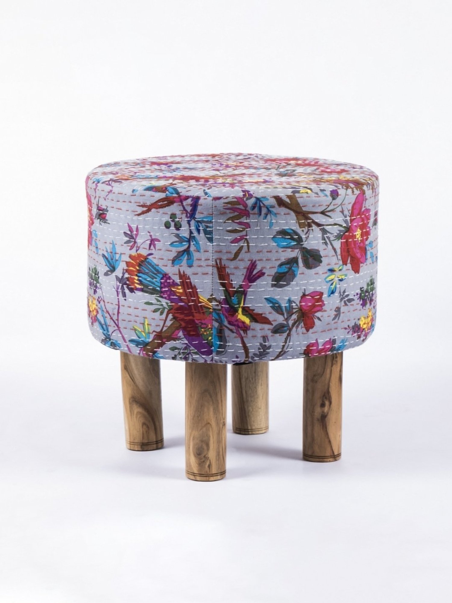 Chumbak Spring Marigold Floral Green Mango Wood Modern Trunk Storage Ottoman
