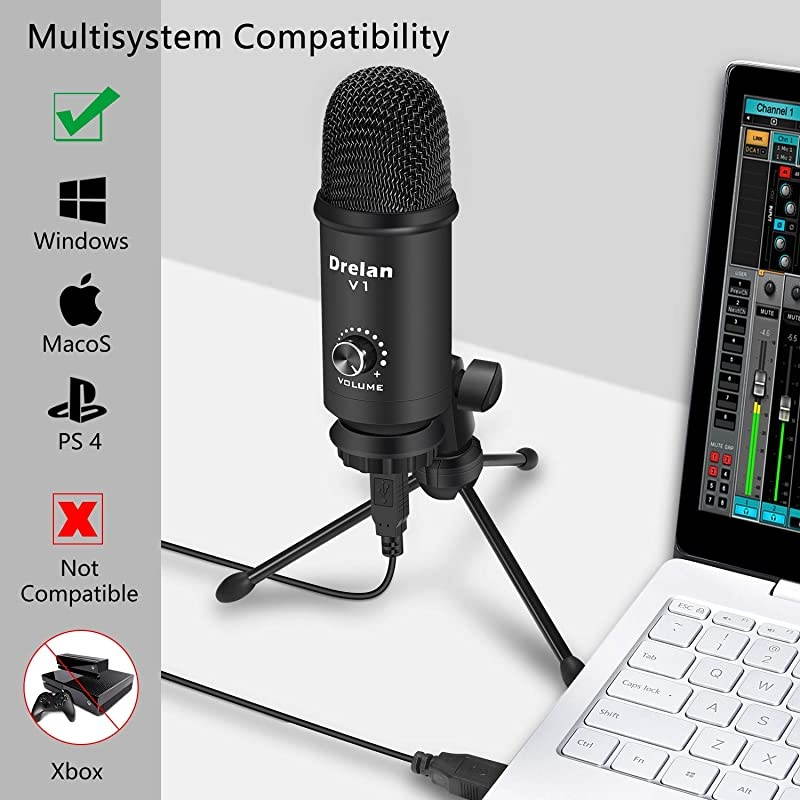 Microphone, Condenser Desktop Computer Mic 192KHZ/24BIT Plug & Play with Professional Sound Chipset, for PC Voice Recording,Podcasting,Skype,YouTube,Games,Google Voice Search