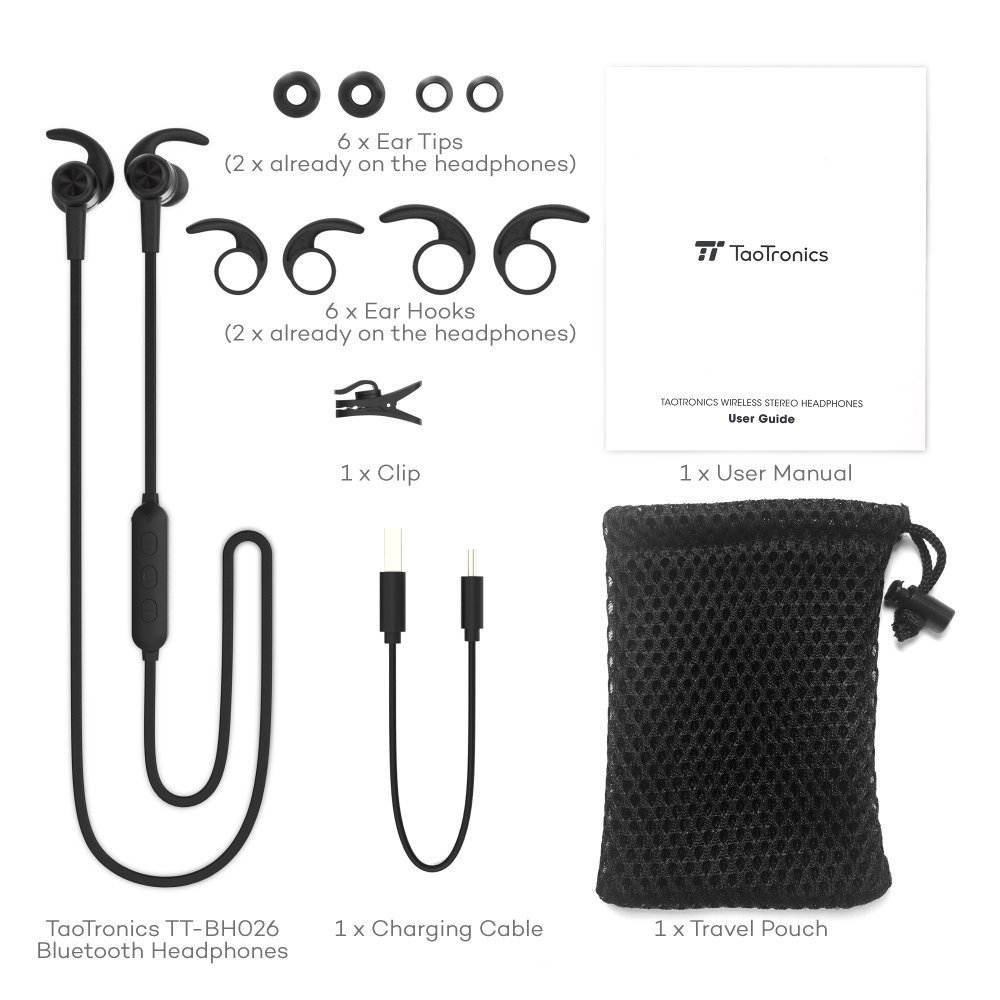 Bluetooth Headphones TaoTronics Wireless Earbuds Sports Earphones 9 Hours 4.2 Magnetic Lightweight & Fast Pairing (Vcc 6.0 Noise Cancelling Mic, Snug Silicon Earbuds, Magnetic Design)