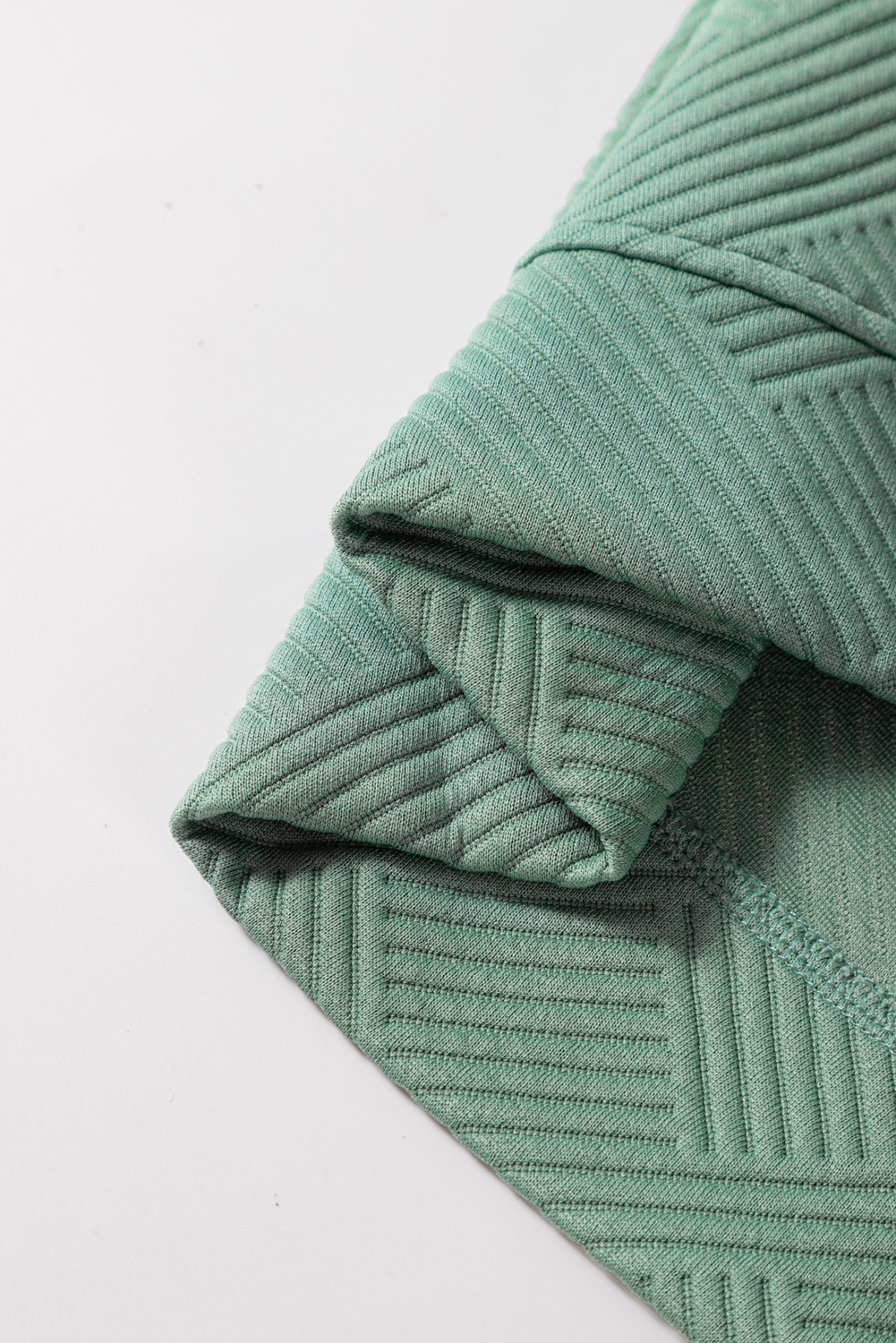 Green Solid Color Quilted Long Sleeve Top and Wide Leg Pants Set