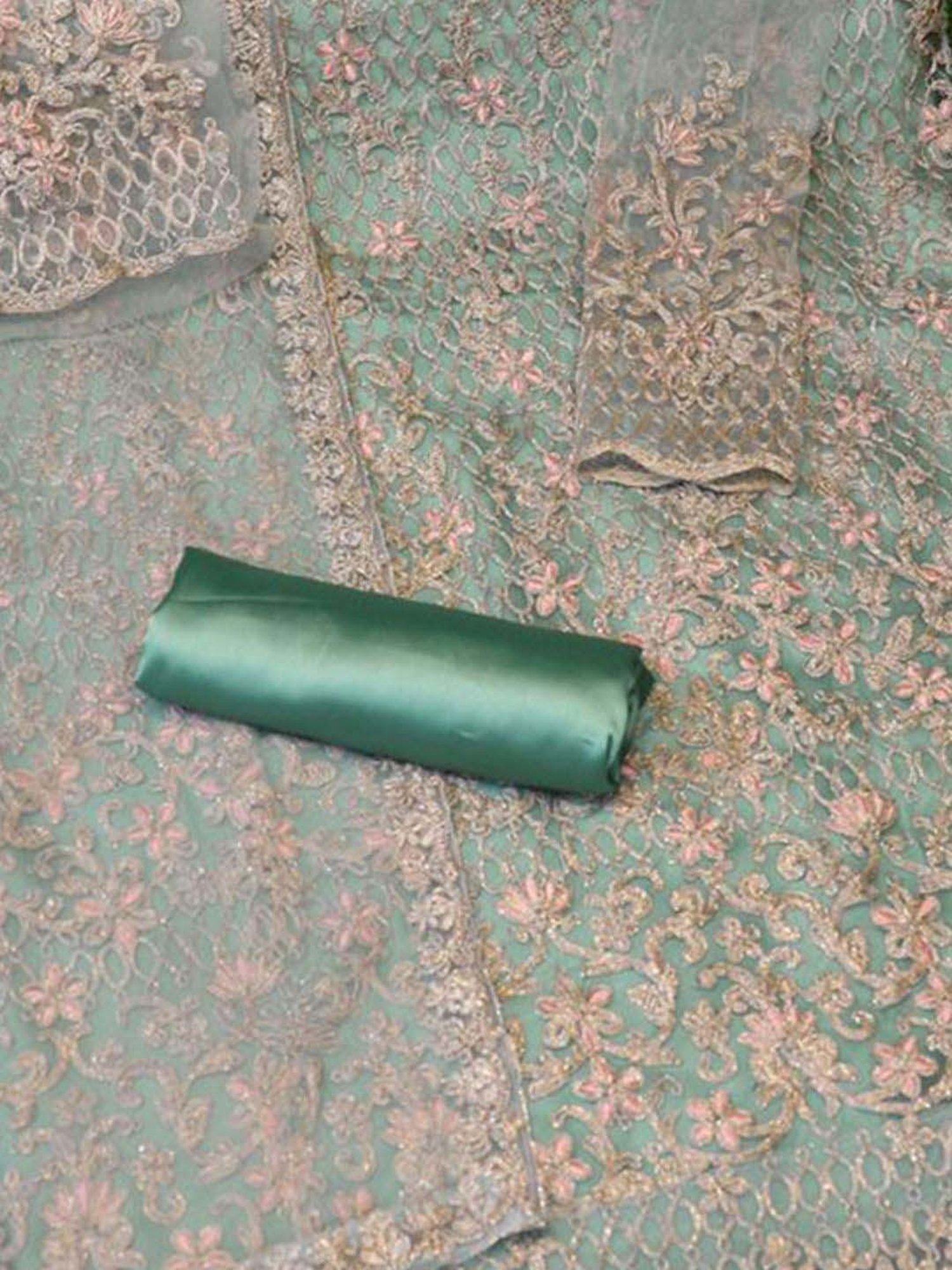 Odette Green Embroidered Semi Stitched Dress Material