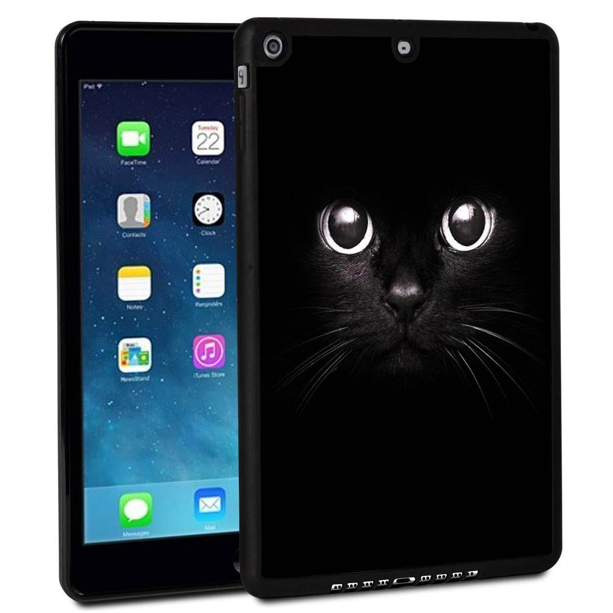 iPad 9.7 Inch 2018 Case,iPad Air 2 Case,Rossy Shockproof Hard Shell Rubber Bumper Protective Case with Black Cat Face Eyes Pattern and Kickstand for Apple iPad 9.7 Inch 6th Generation