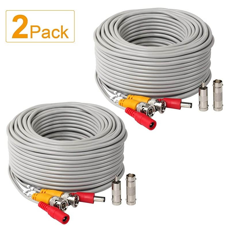 25Feet BNC Vedio Power Cable Pre-Made Al-in-One Camera Video BNC Cable Wire Cord Gray Color for Surveillance CCTV Security System with Connectors(BNC Female and BNC to RCA)