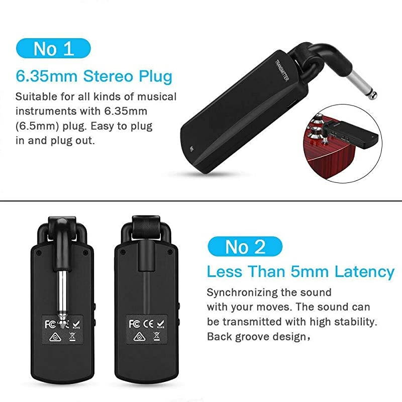 Wireless guitar transmitter receiver 5.8GHz Wireless Guitar System Rechargeable Audio Guitar System Electric Digital Guitar System Transmitter Receiver Set