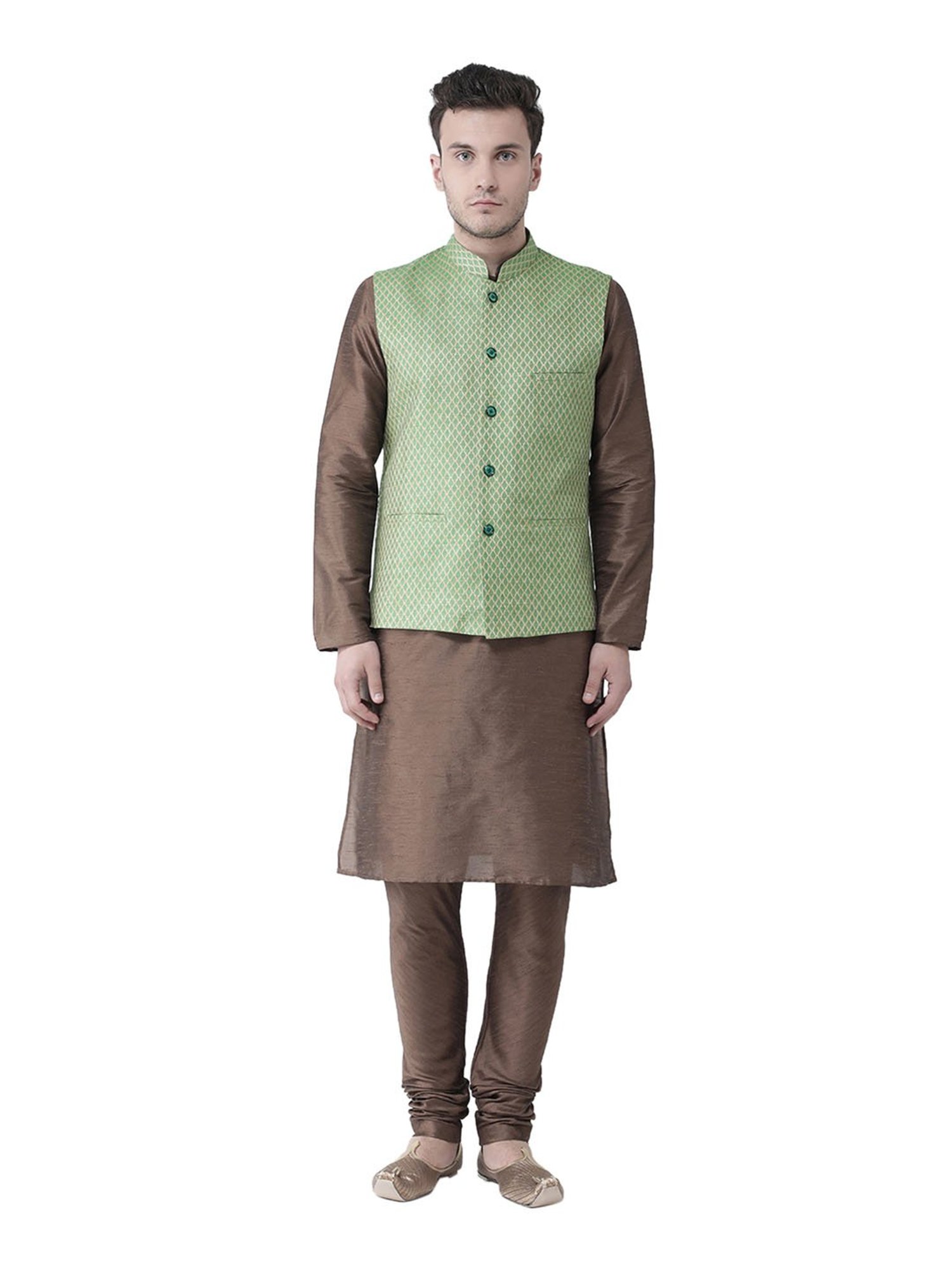 Deyann Green & Brown Regular Fit Suit