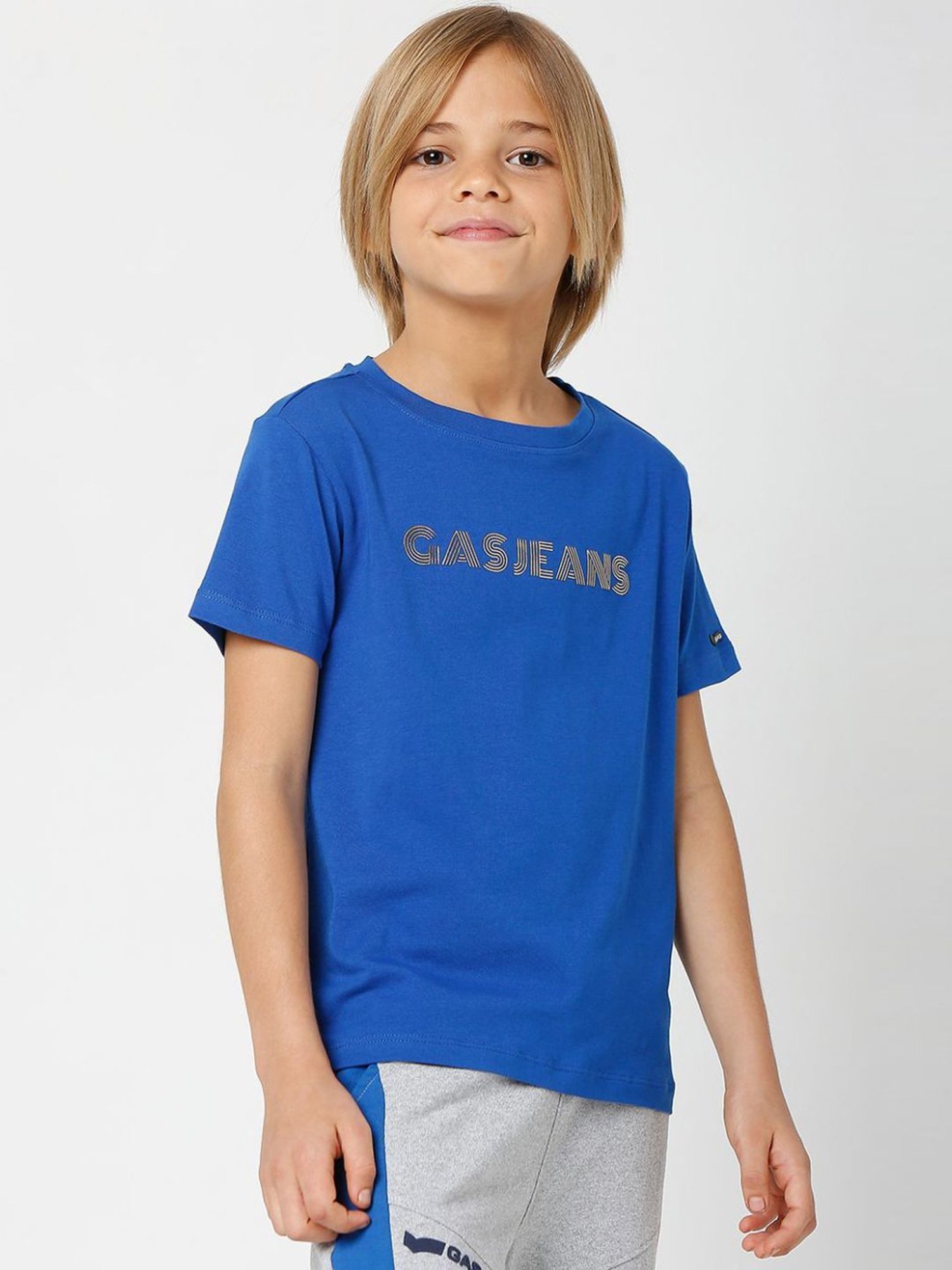 Gas Kids Blue Printed T-Shirt