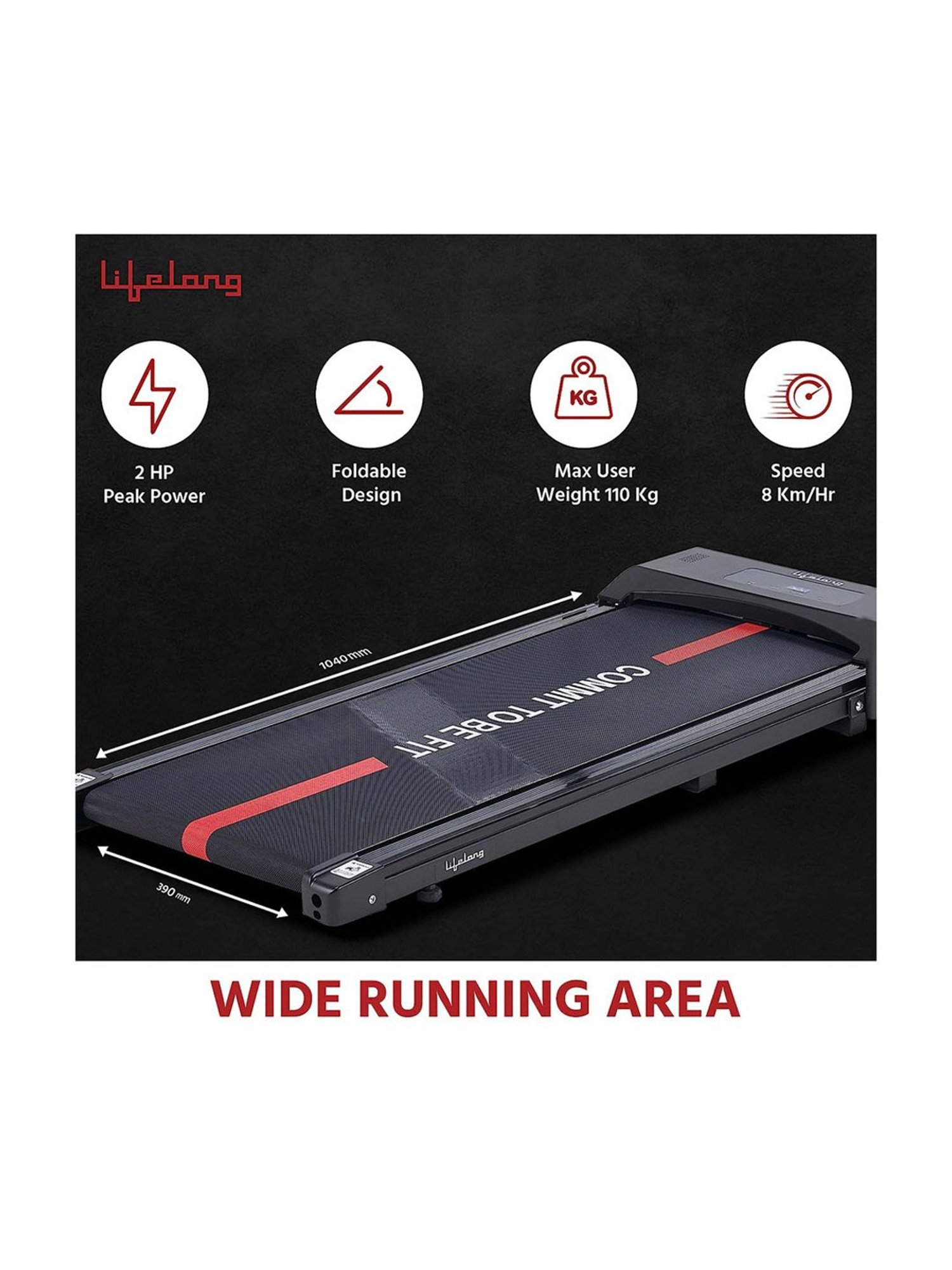 Lifelong Fit Pro 2HP Peak DC Motorized Treadmill (Black) Size - One Size