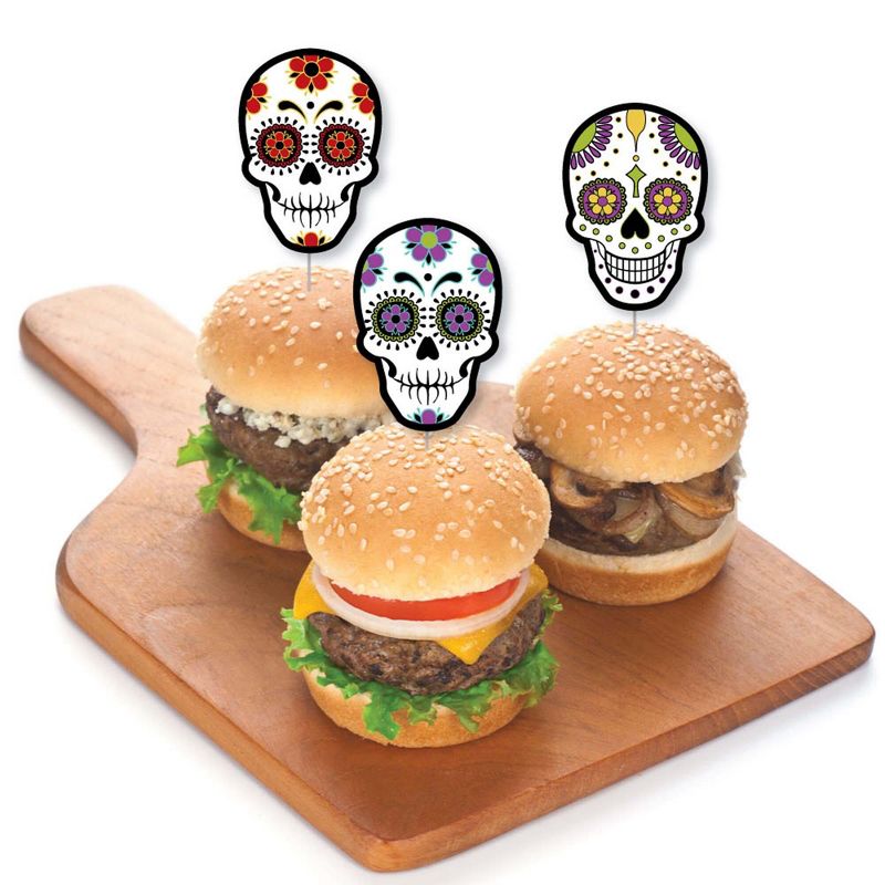 Big Dot of Happiness Day of the Dead - Dessert Cupcake Toppers - Halloween Sugar Skull Party Clear Treat Picks - Set of 24