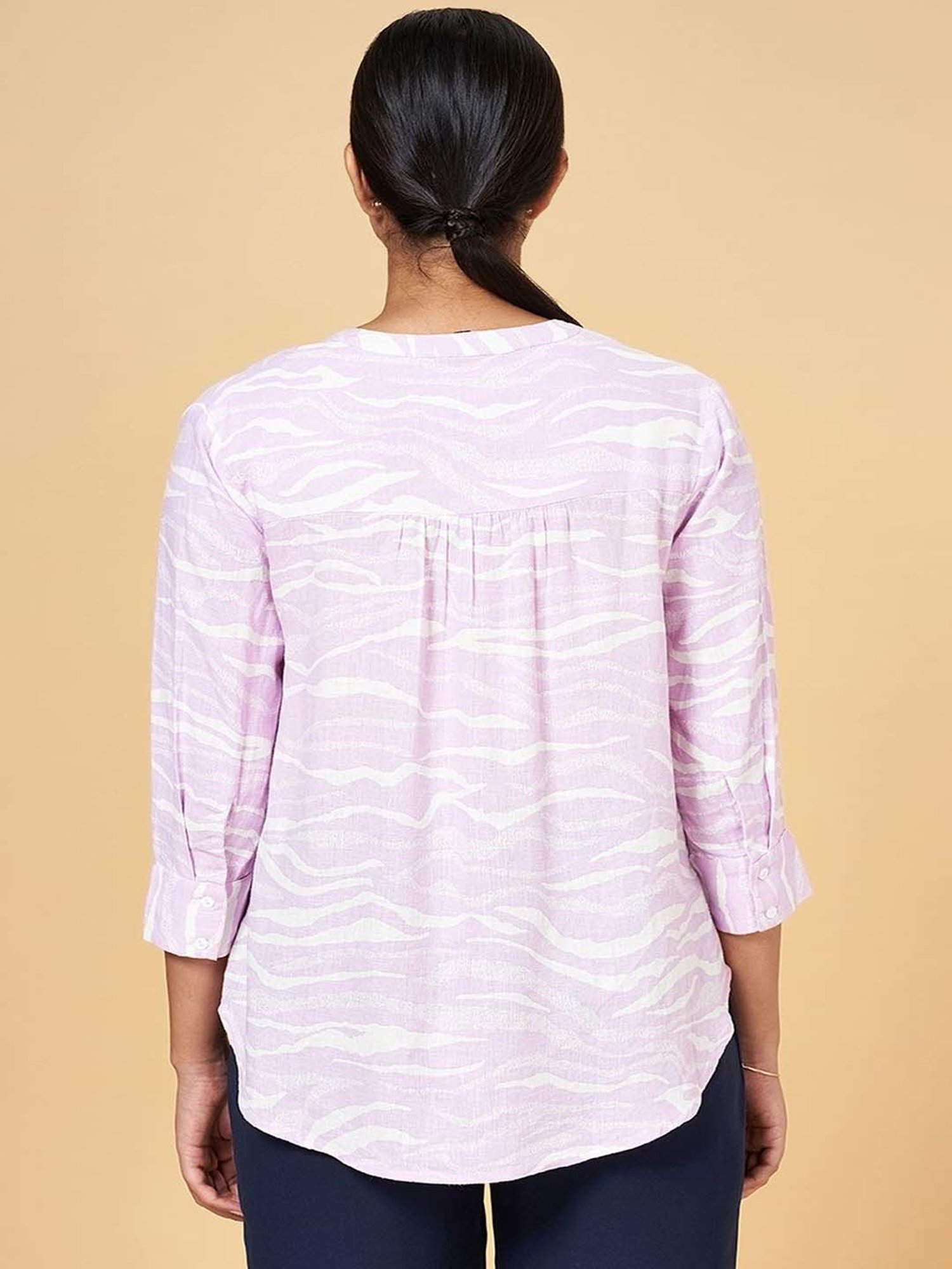 Annabelle by Pantaloons Lilac Linen Printed Top