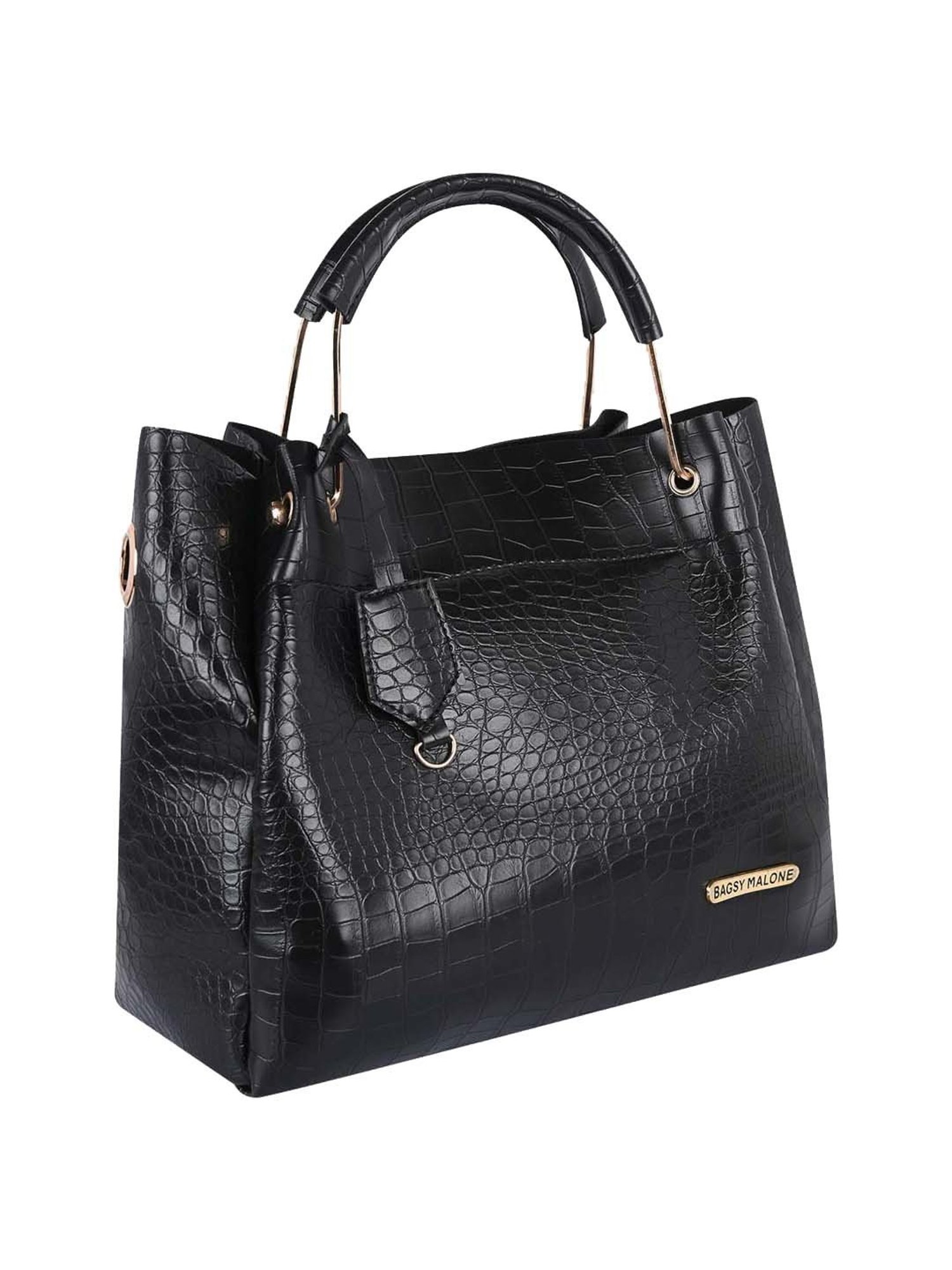 Bagsy Malone Black Textured Medium Tote Handbag with Sling & Wallet
