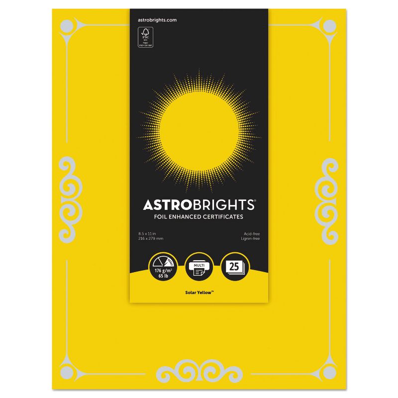 Astrobrights Foil Enhanced Certificates 8 1/2" x 11" Solar Yellow 25/Pk 91096