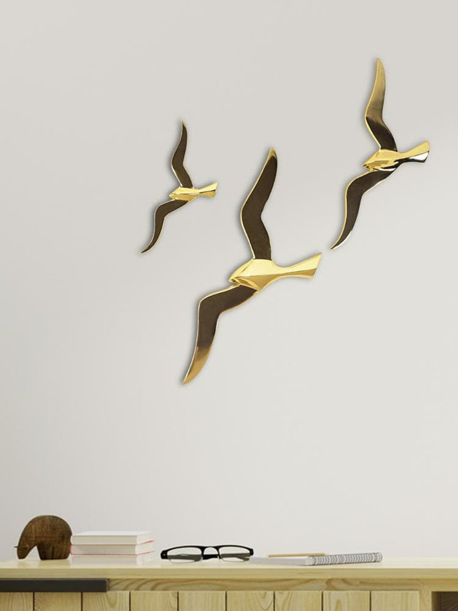 The Artment Abstract Golden Birds Wall D&iquest;cor (Set of 3)