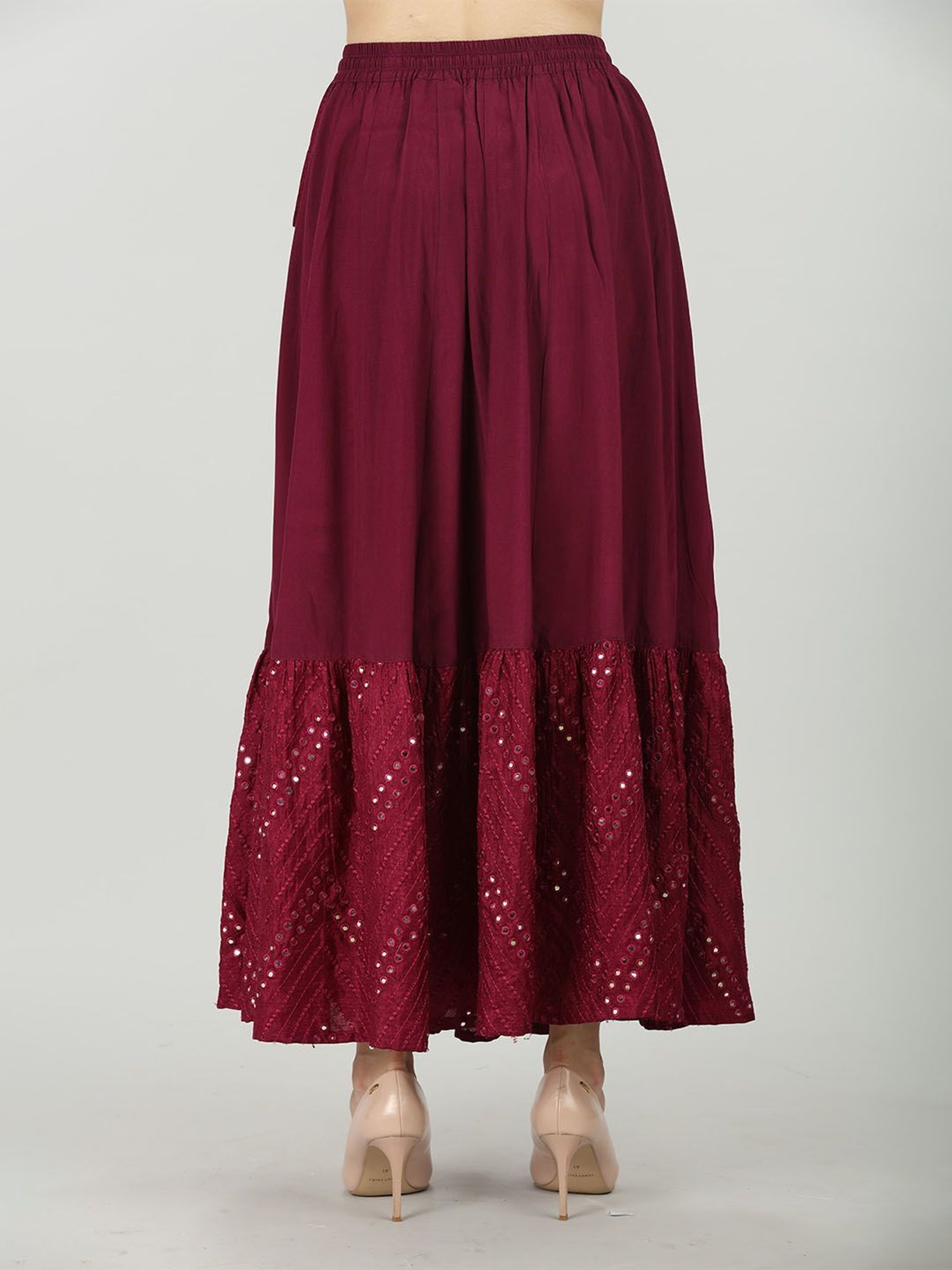 Mustard Wine Embellished Skirt