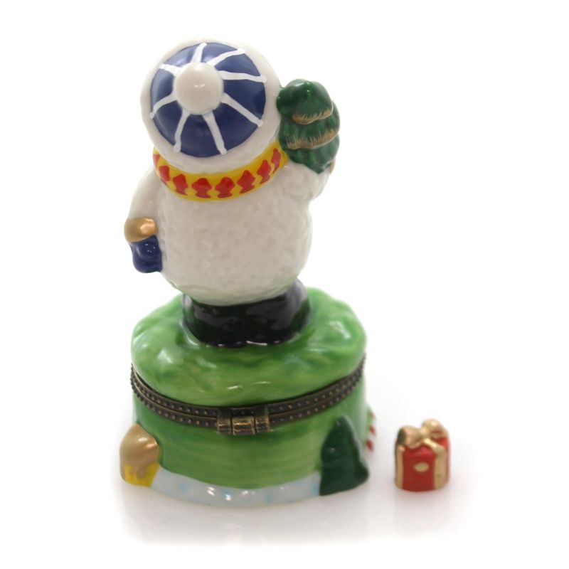 Hinged Trinket Box 3.75" Snowman With Tree Holly Holiday Christmas  -  Decorative Figurines