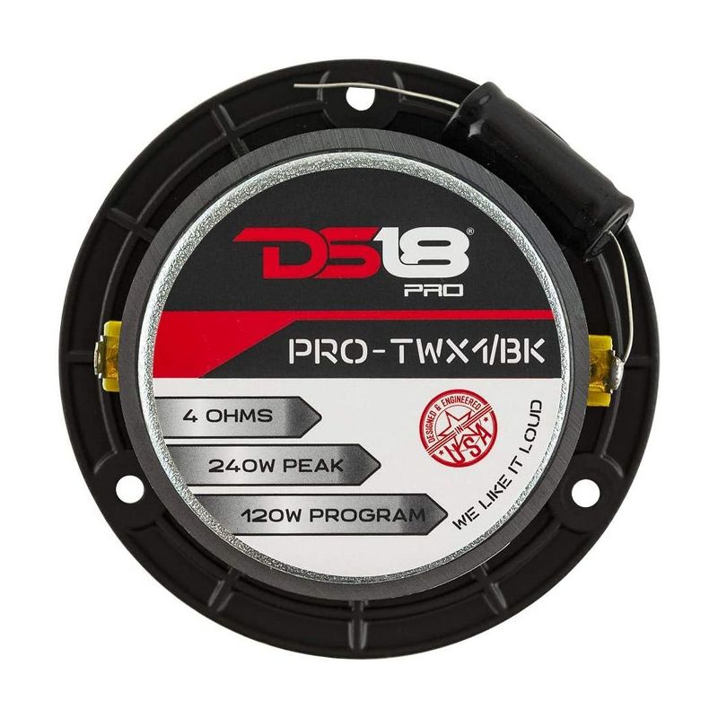 DS18 PRO TWX1BK 1 Inch VC 240 Watt MAX 4 Ohm Aluminum Super Bullet Tweeter Pair Bundled with a 2 Pack of Audiopipe 250 Watt Midrange Driver Speakers