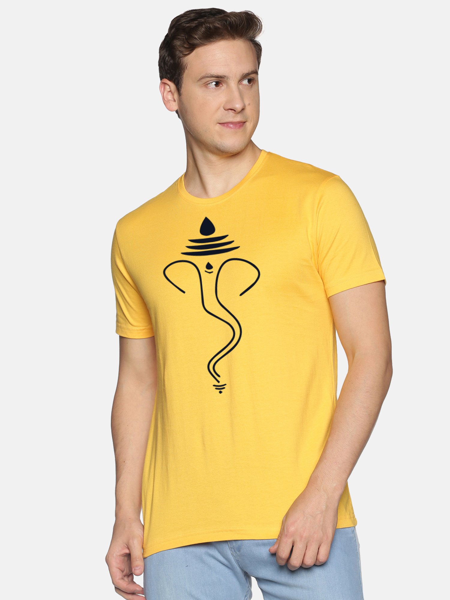 BLACK RADIO Yellow Slim Fit Printed Cotton Crew T-Shirt