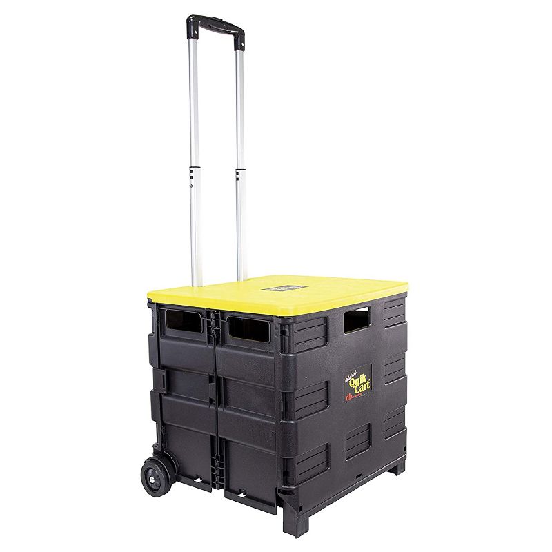 dbest products Heavy Duty Collapsible Plastic Original Quik Cart with Handle and Rubber Wheels for Portable Storage and Organization, Black