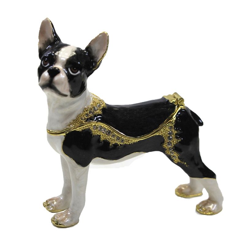 Hinged Trinket Box 3.25" Boston Terrier Dog Puppy Magnetic  -  Decorative Figurines