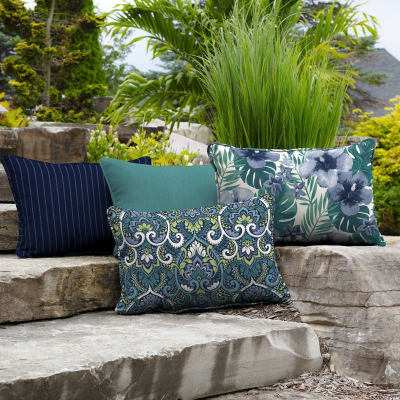 2pk Aurora Damask Oversized Outdoor Lumbar Pillows Sapphire - Arden Selections