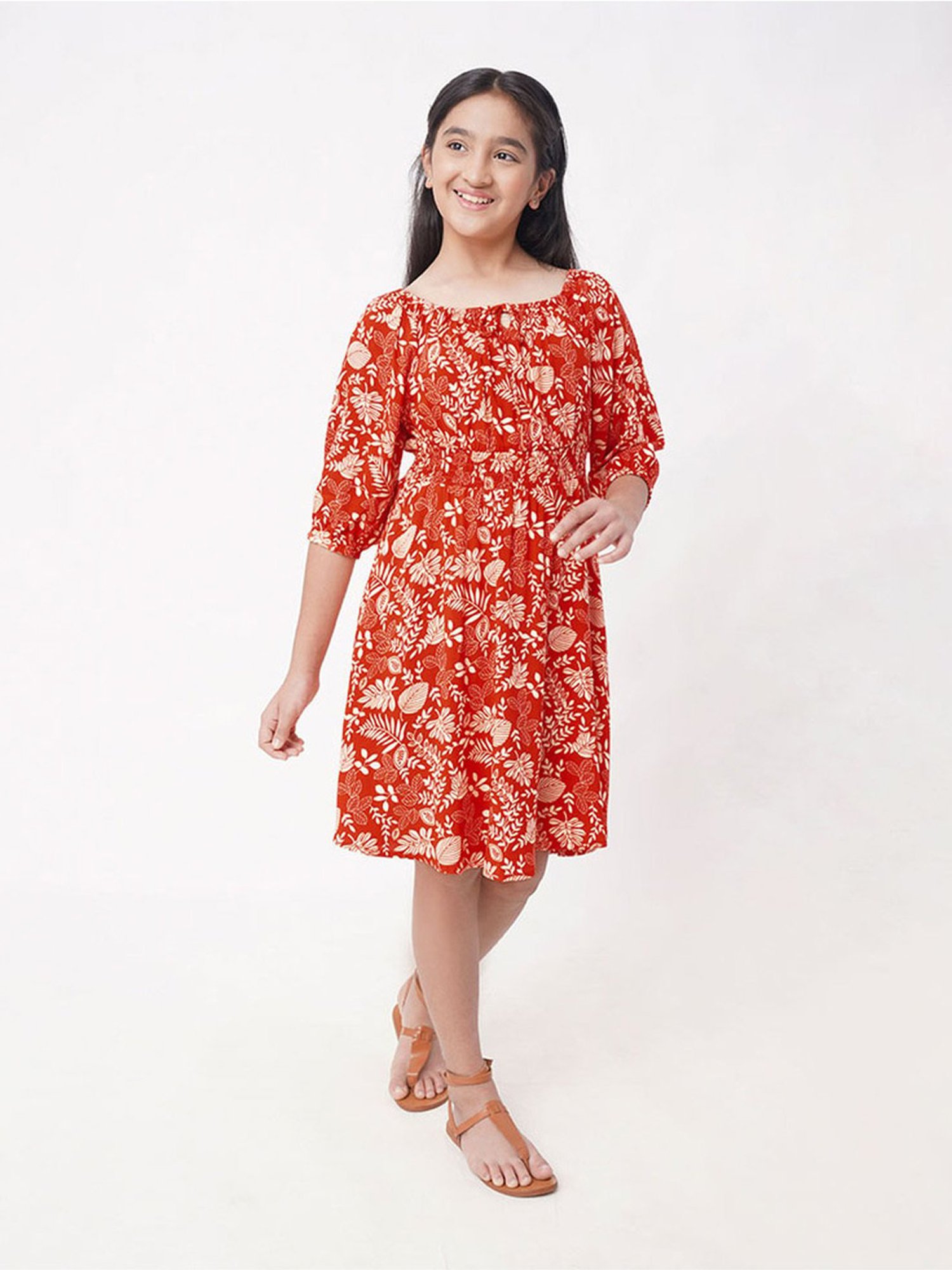 Edheads Kids Orange Cotton Printed Dress