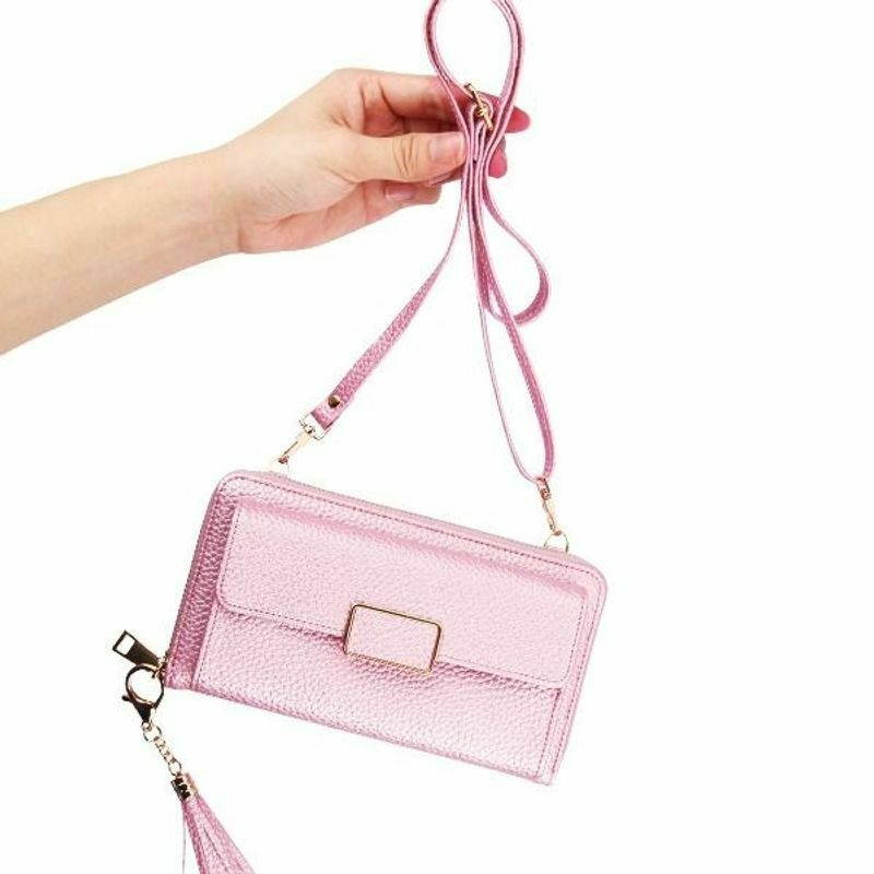 Lady's Horizontal Posh MyJacket Wallet with Removable Shoulder Strap, Rose Gold