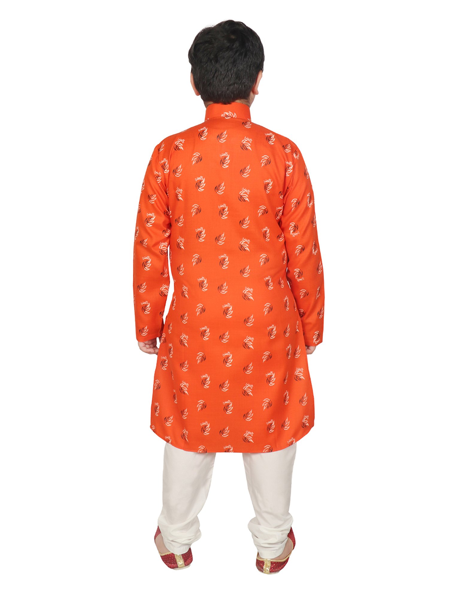 SG Yuvraj Kids Dark Orange & White Printed Full Sleeves Kurta with Pyjamas