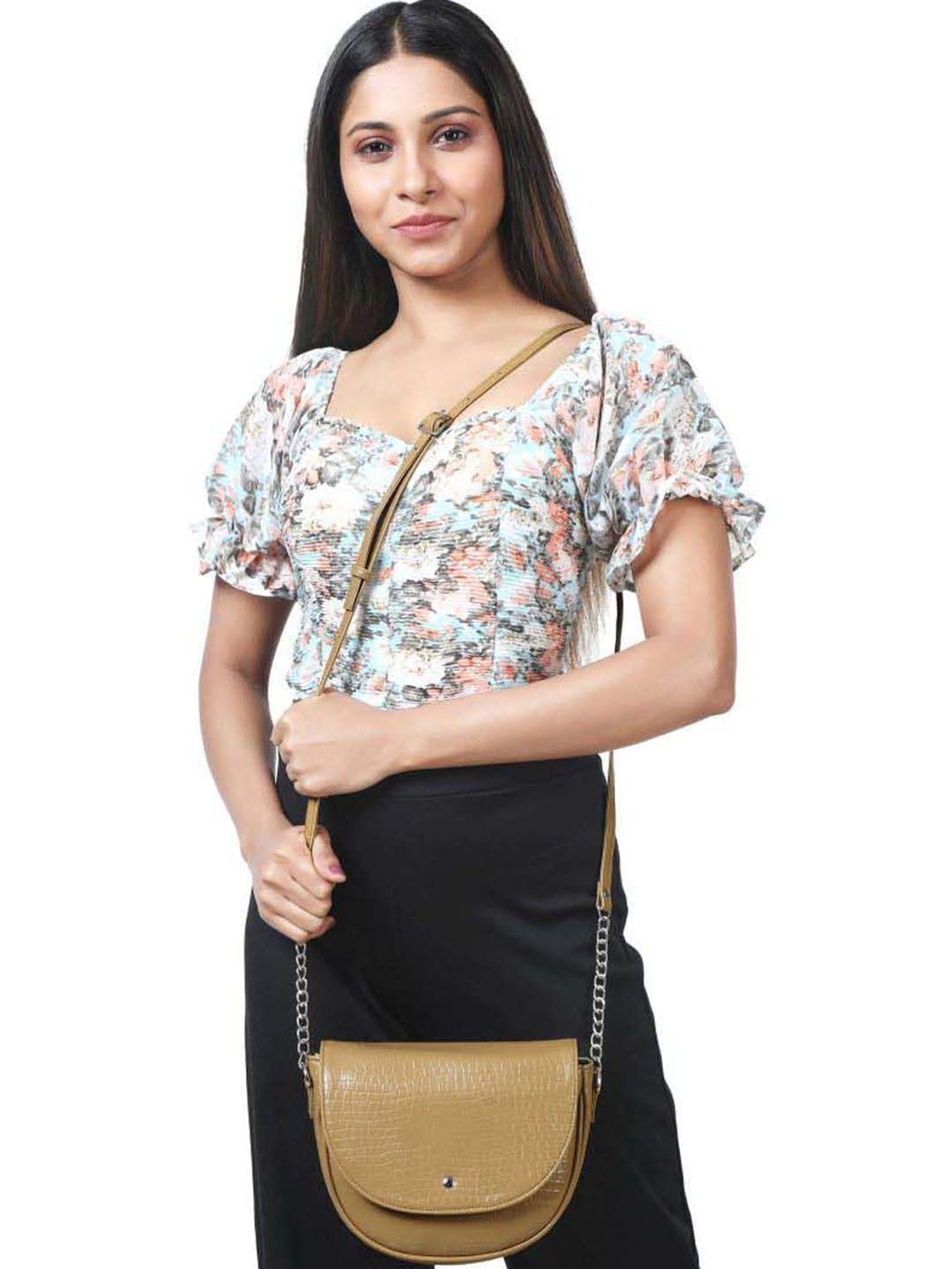 Toteteca Tan Textured Medium Sling Handbag