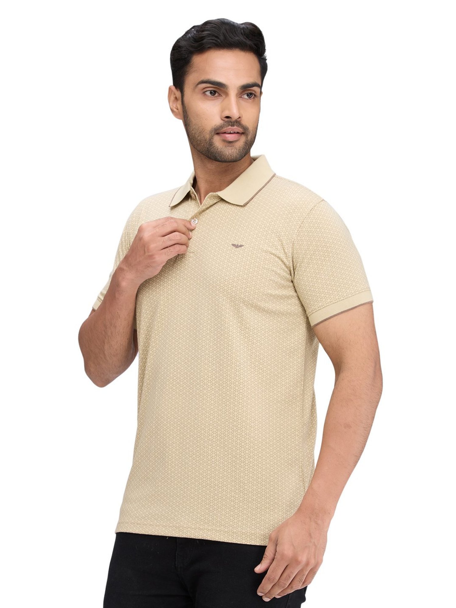 Park Avenue Beige Slim Fit Printed Polo T-Shirt