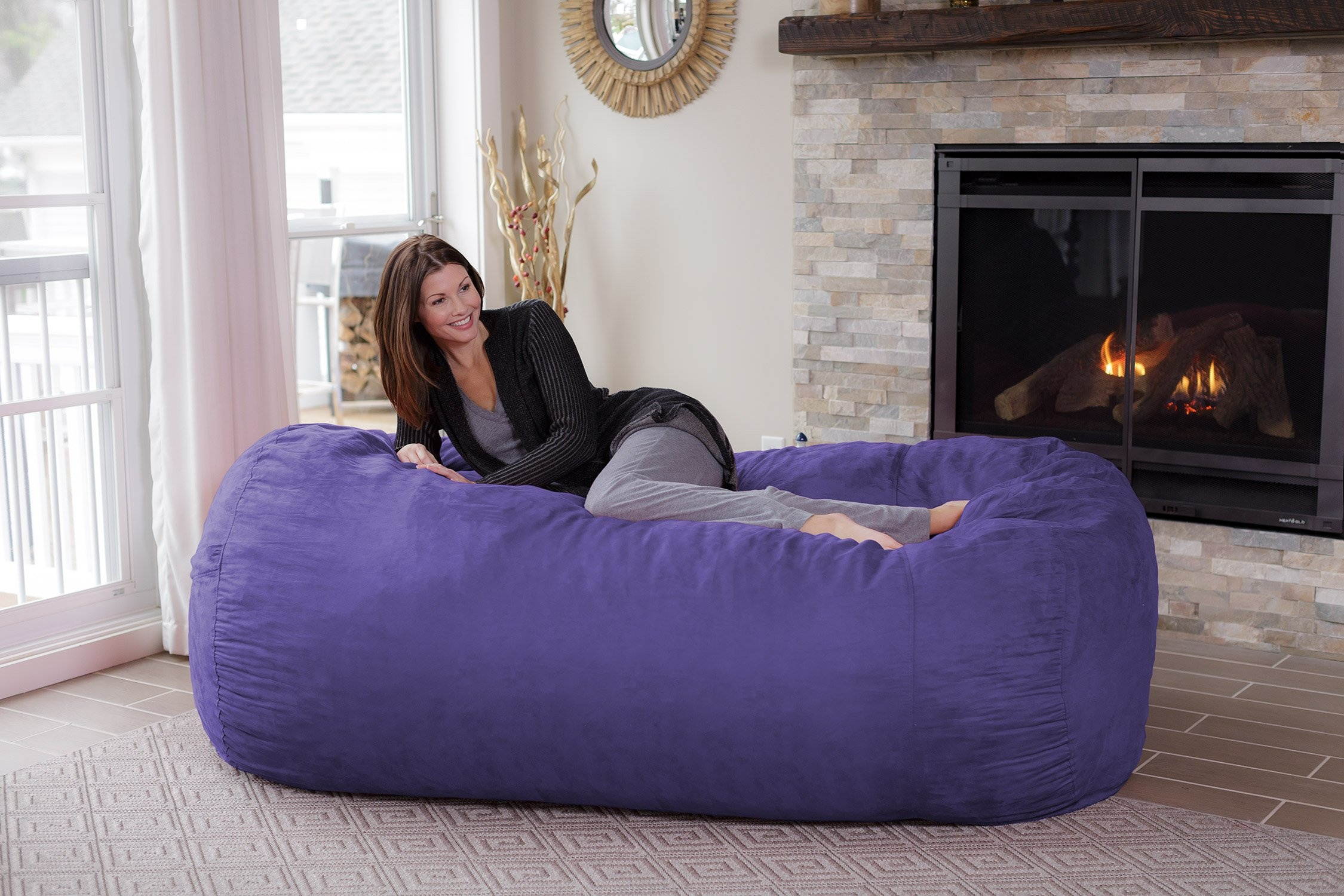 Bean Bag Chair: Huge 7.5' Memory Foam Furniture Bag and Large Lounger - Big Sofa with Soft Micro Fiber Cover - Purple