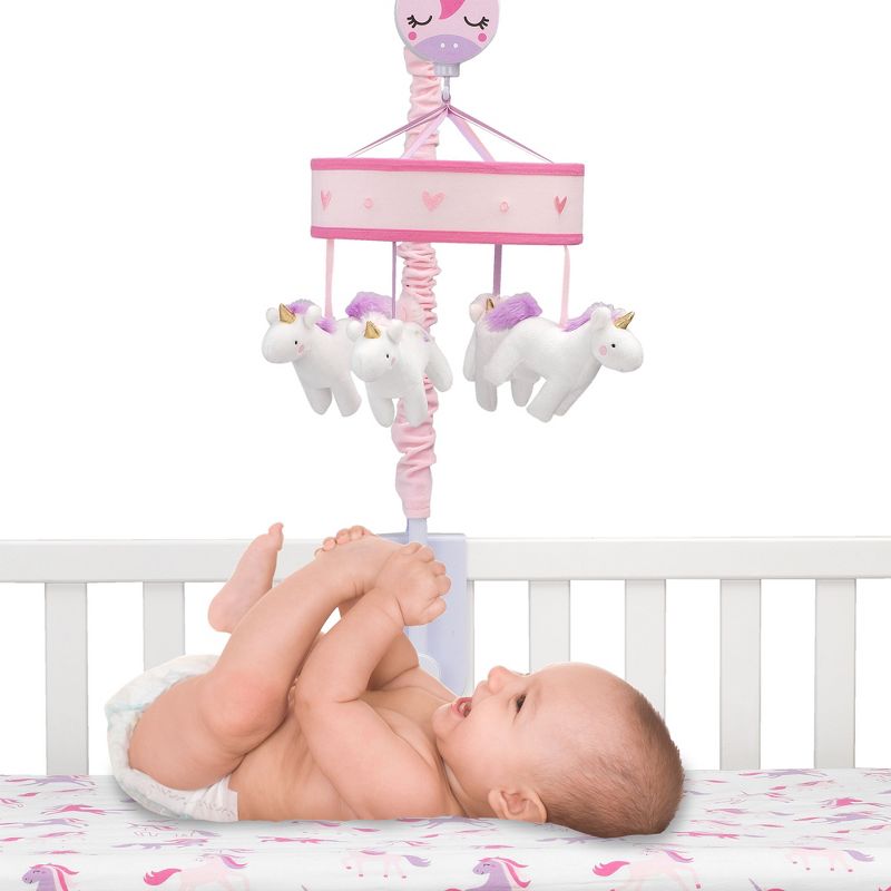 Lambs & Ivy Magic Unicorn White/Pink Musical Baby Crib Mobile Soother Toy