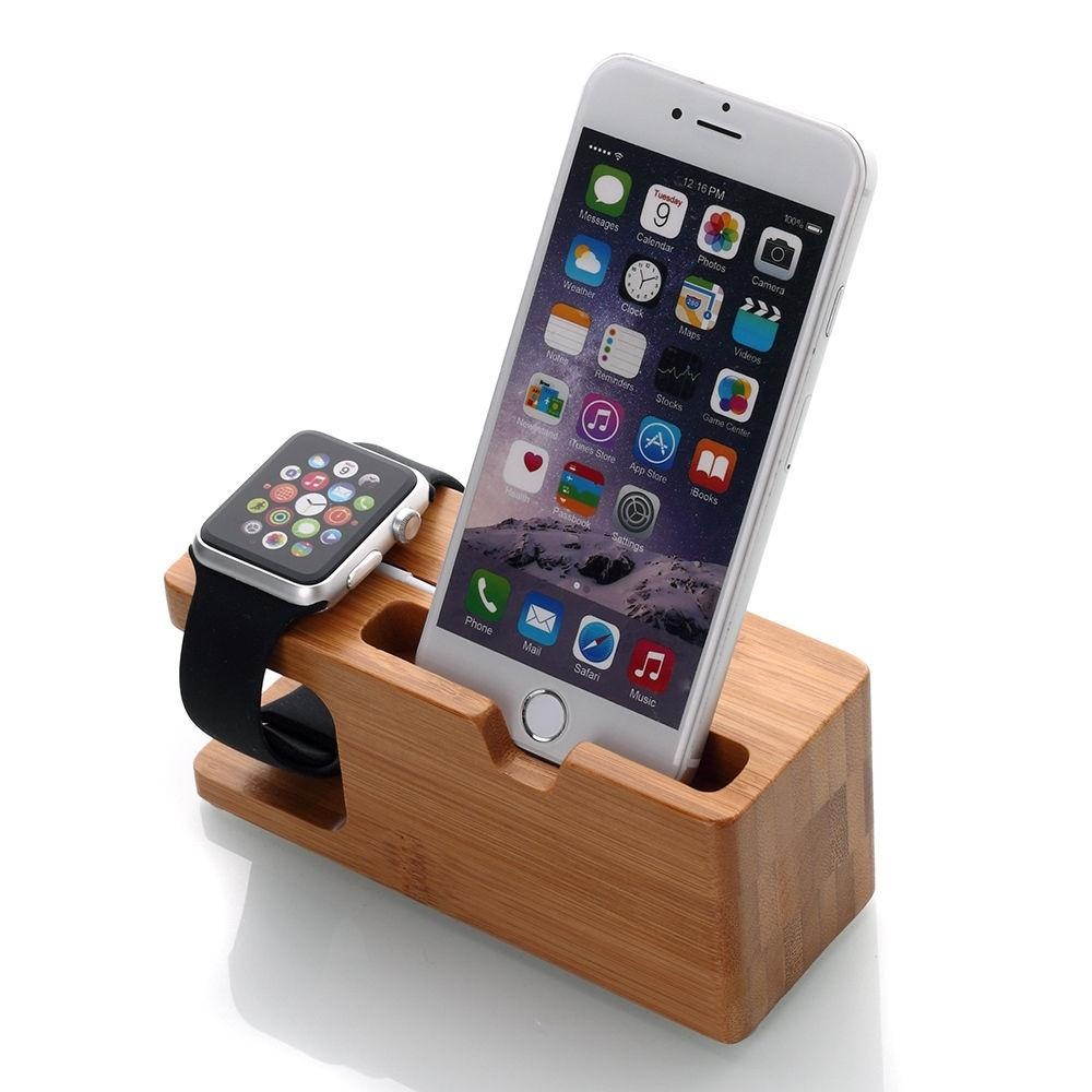 AICase Bamboo Charging Docking Station Charger Stand Holder For iWatch and iPhone