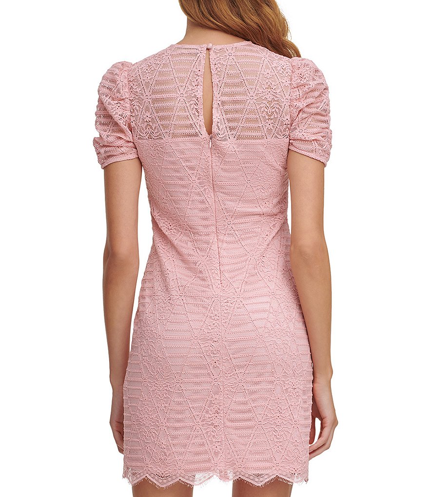 Kensie Short Puff Sleeve Corded Lace Sheath Dress