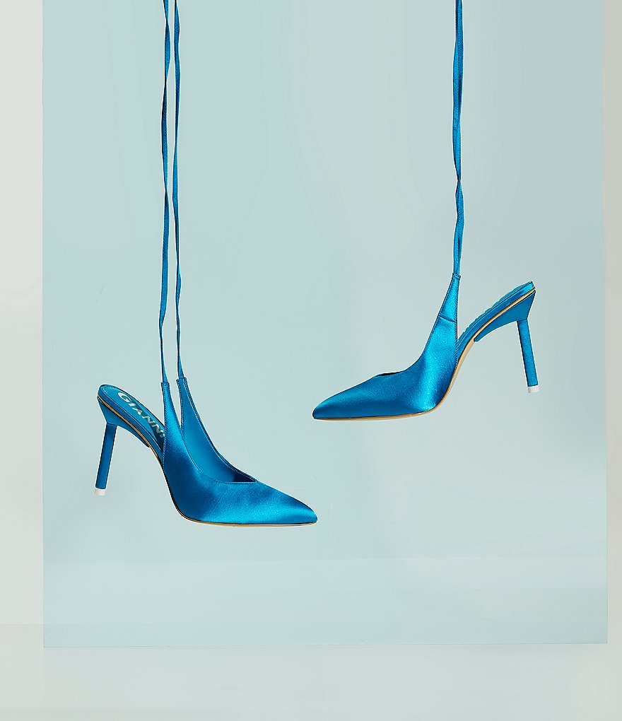 Gianni Bini Sirfeenah Satin Pointed Toe Ankle Wrap Pumps