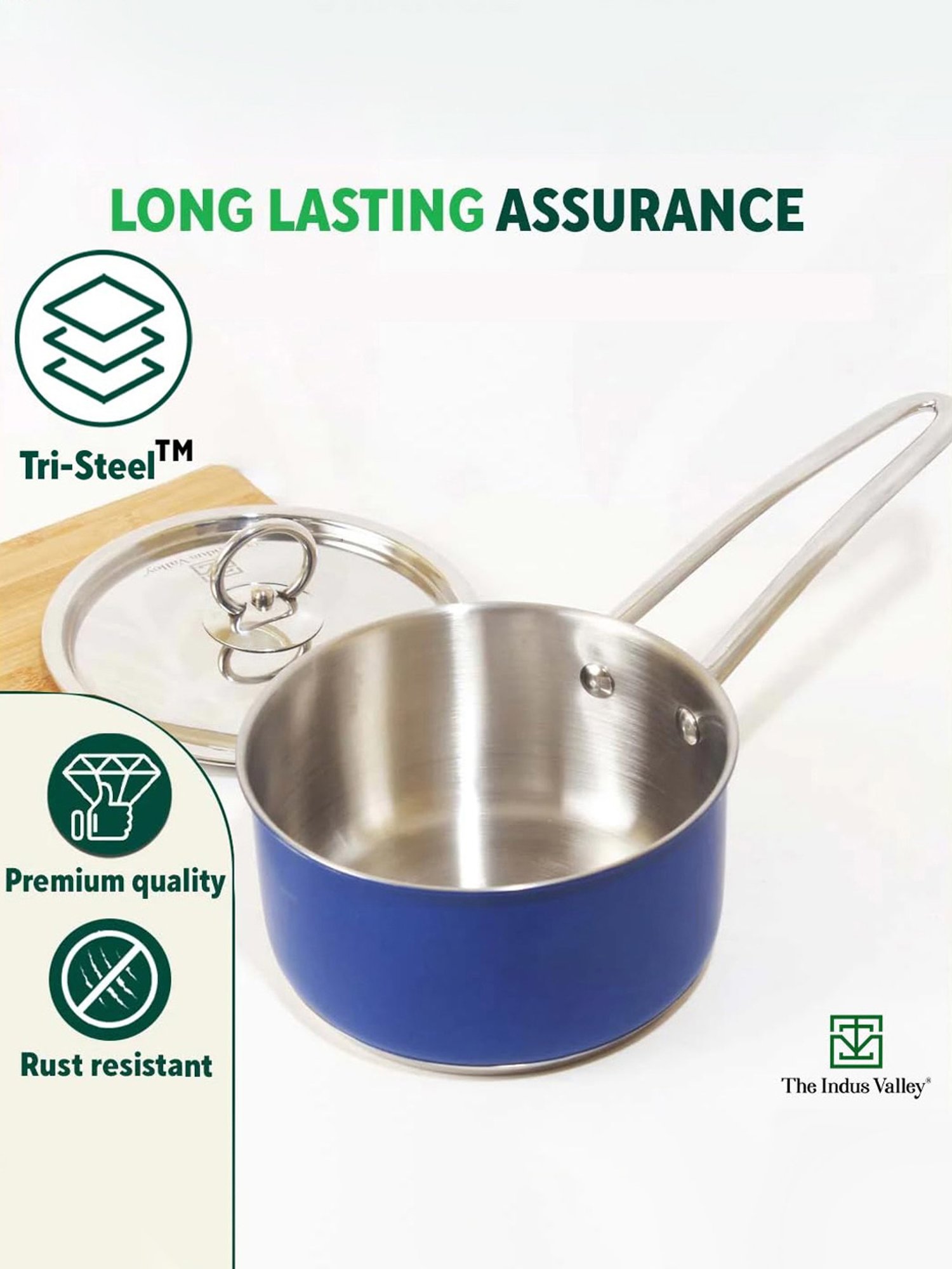 The Indus Valley Silver Stainless Steel Sauce Pan with Glass Lid (Dia:18.7cm, 1.4L)