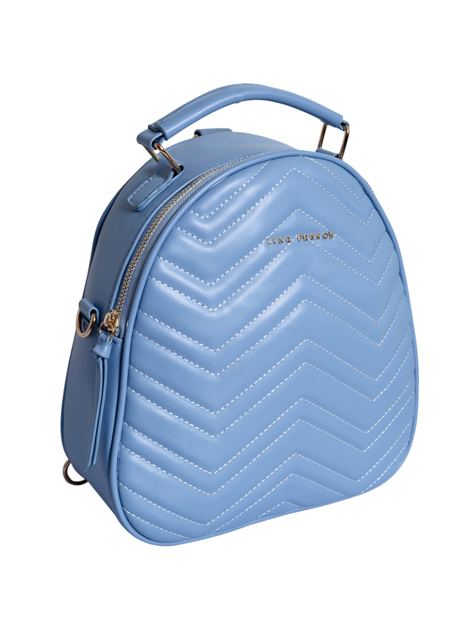 Lino Perros Sky Blue Leather Medium Convertible Backpack